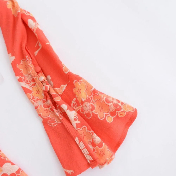 Free People Mixed Print Twist Orange Floral Boho  Maxi Dress XS - Picture 11 of 16